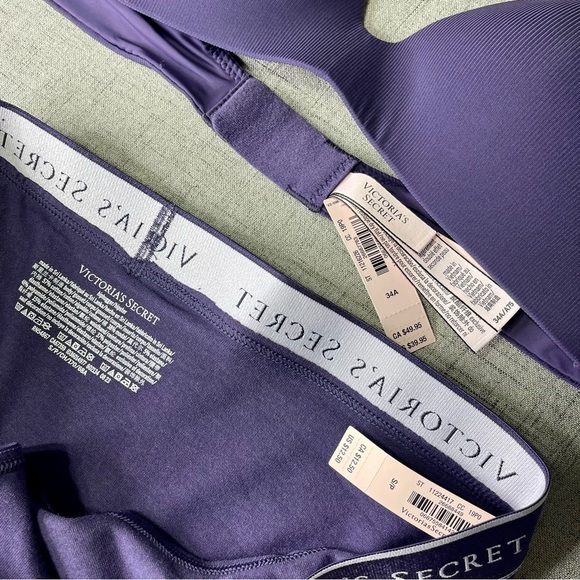 Victoria’s Secret Lightly Lined Ribbed Wireless Bra & Panty Set Purple 34A NWT - Picture 10 of 10